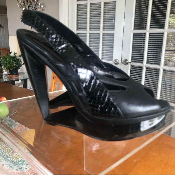 Velvet Angels Cutout Wedge Platform Slingback Heels - Picture 4 of 10